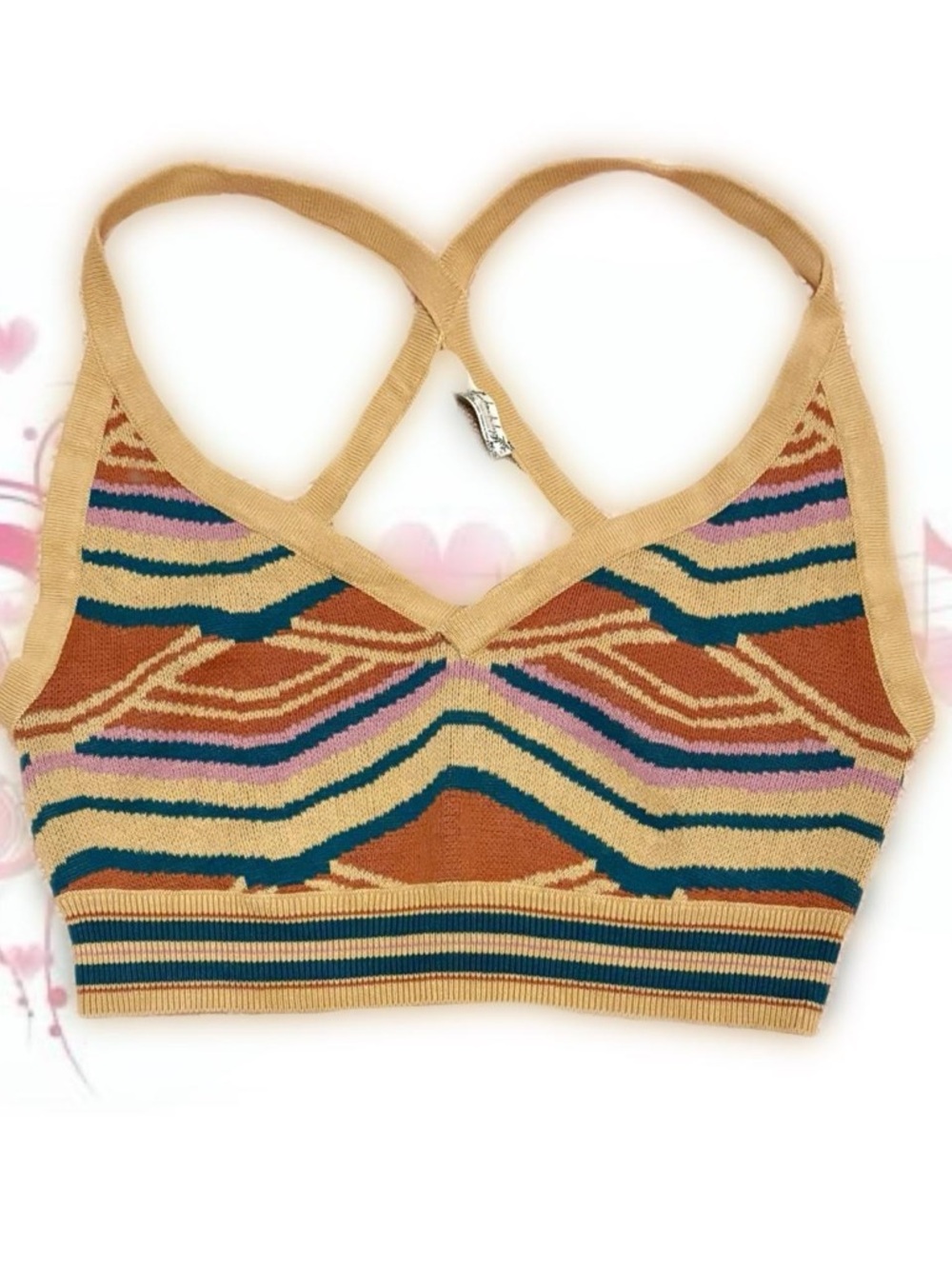 free people beige/multicolor striped crop top